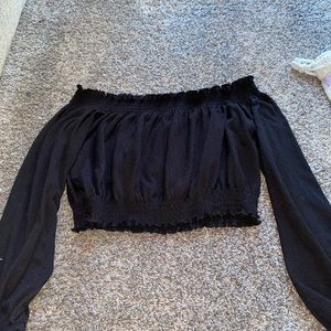 Black off the shoulder cropped shirt